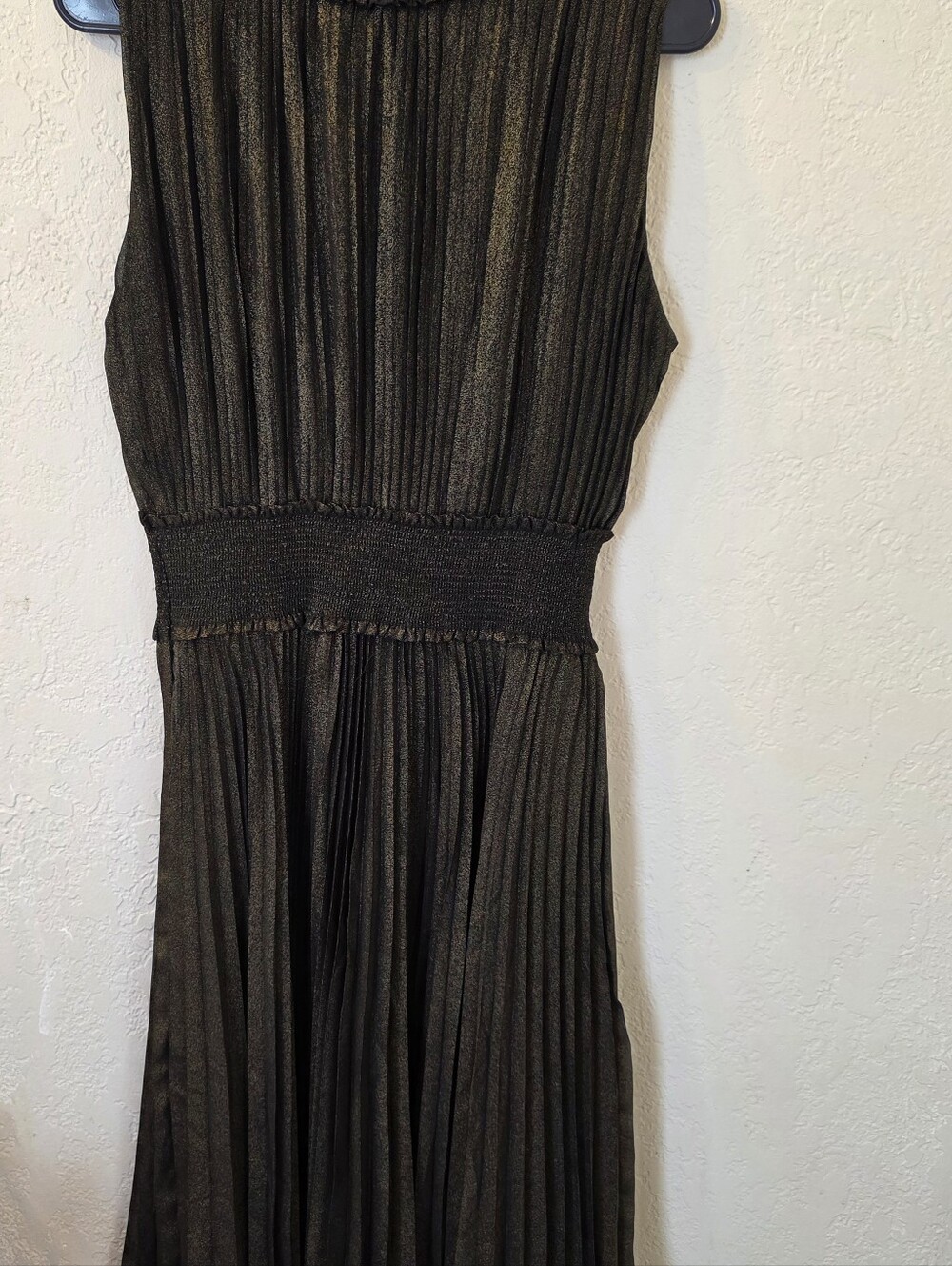 Nanette Lepore Black/Gold Pleated High Neck Dress SZ 12